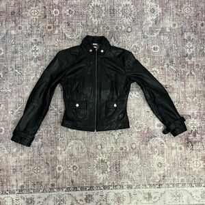 Women's Set Black Leather Moto Jacket